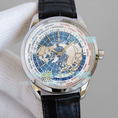 Jaeger LeCoultre Geophysic Universal Replica Watch Blue Dial Black Leather Strap